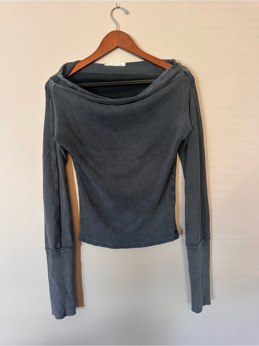 We The Free Washed Charcoal Off-Shoulder Long Sleeve Top
